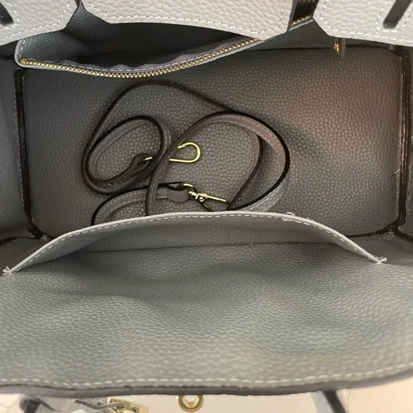 Birkin Inspired Slate Blue Satchel - Picture 10 of 11